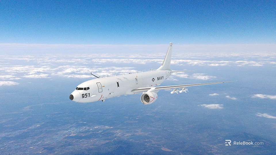 White Fighter Jet Number 981 Flying High In Blue Sky With Clouds Overhead Land 3d model 
