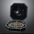 Open Octagonal Box with Starry Sky Interior and Golden Compass Design 3d model