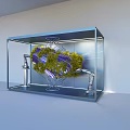 Futuristic Art Installation With Transparent Glass Case Green Plant Structure Robotic Arms And Connecting Lines