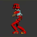 Red Robot Character With Blue Accents And Gold Joints 3D Model Standing Pose