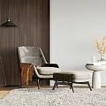 Gray Single Sofa With Ottoman Floor Lamp Wooden Striped Wall And White Side Table