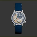 Elegant Mechanical Watch With Blue Leather Strap And Skeleton Dial Design 3d model