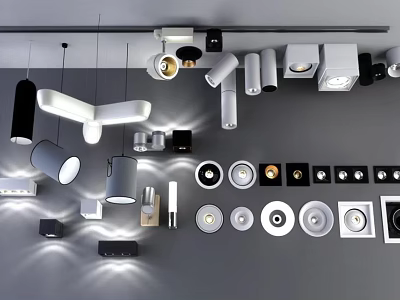 Modern Lighting Combinations Featuring Pendants Wall Lights Recessed Fixtures In Black White And Silver 3d model