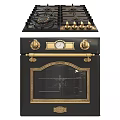 Vintage Red Kitchen Stove With Brass Knobs And Black Burners Design 3d model