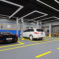 4S Dealership Auto Beauty Workshop With Vehicle In Service Bay And Modern Grooming Facility
