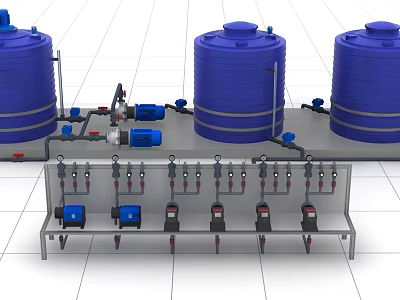Integrated Industrial Equipment System With Blue Tanks Piping Valves And Pumps 3d model
