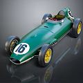 Vintage Green Single Seat Racing Car With Number 16 And Yellow Wheels