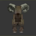 Brown Blocky Ram 3D Model With Curved Striped Horns In Pixel Art Style