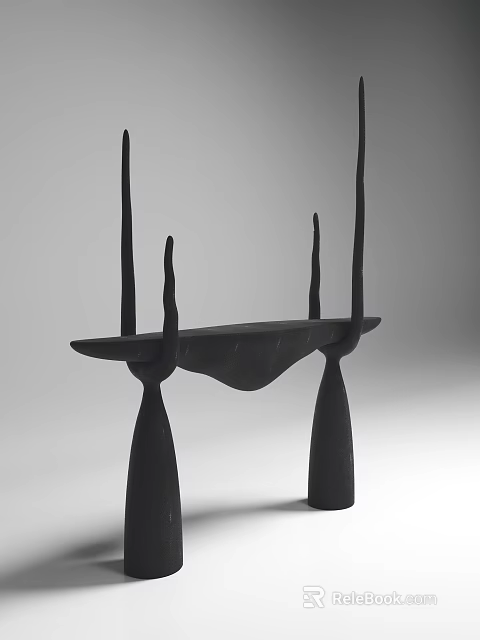 Modern Artistic Black Bar Counter Design With Tall Slender Supports And Unique Sculptural Base 3d model 