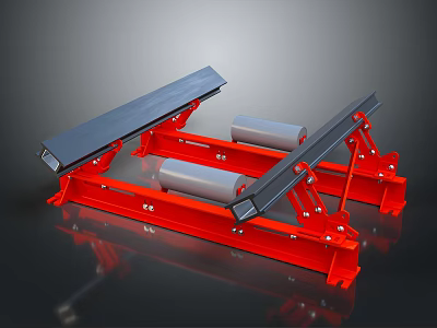 Industrial Red Metal Frame Mechanical Device Featuring Gray Plate And Rollers 3d model
