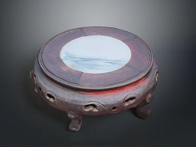 Wooden Furniture Round Stand With Circular White Marble Top And Ornate Perforated Legs 3d model