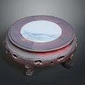 Wooden Furniture Round Stand With Circular White Marble Top And Ornate Perforated Legs