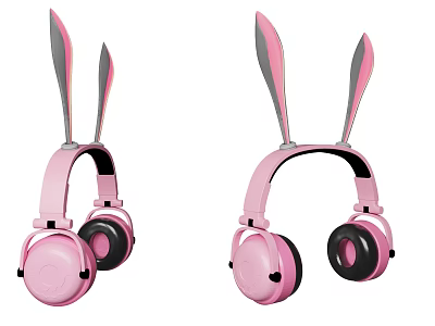 Adorable Pink Headphones With Rabbit Ears Decorative Design And Stylish Look For Music Lovers 3d model