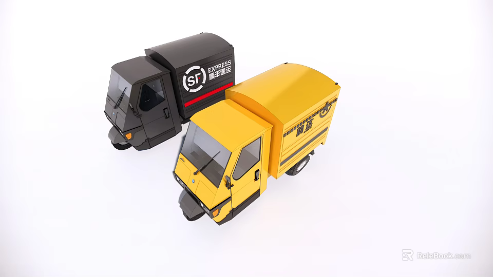 Black And Yellow Functional Vehicles Including SF Express Delivery And Sanitation Utility Trucks 3d model 