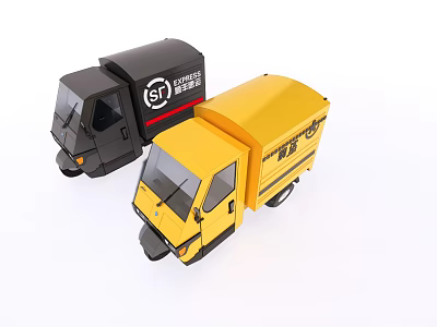 Black And Yellow Functional Vehicles Including SF Express Delivery And Sanitation Utility Trucks 3d model