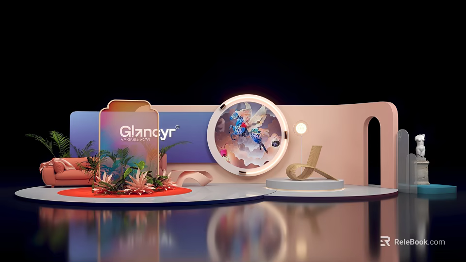 Stylish Modern Photo Spot With Circular Decor Plants And Seating Area 3d model 