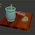 Silver Kitchen Mortar With Pestle Wooden Spoon And Green Herbs On Red Wooden Board
