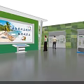 Modern Cultural Tourism Exhibition Booth With Unique Blue Shaped Walls And Large Central Display Screen
