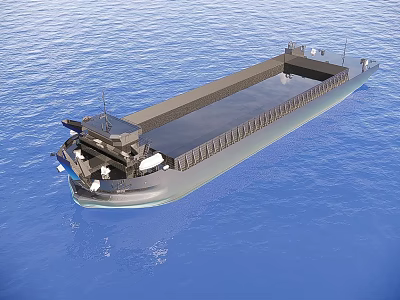 Cargo Ship Sailing On Blue Sea With Flat Deck And Hull Design 3d model
