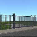 Modern Gray Metal Entrance Gate With Green Bushes Blue Sky And White Clouds