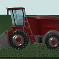 Red Agricultural Tractor With Large Tires Working In Green Crop Field