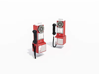 Two Classic Red Public Telephone Booths With Dial And Handset Design Elements 3d model