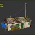 Small Old House With Rusted Metal Roof Clothesline Wooden Fence And Green Framed Windows