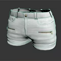 White Casual Shorts With Belt Front Button And Zipper Pockets Design