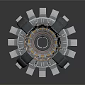 Mechanical Circular Component Featuring Gray Modules Gold Internal Framework And Central Black Core