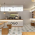 Modern Milk Tea Shop Interior Design With Menu Board Counter And Wooden Tables