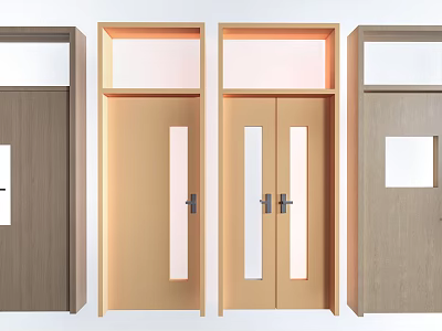 Four Different Wooden Door Designs With Dark Brown Light Wood Gray And Window Details 3d model