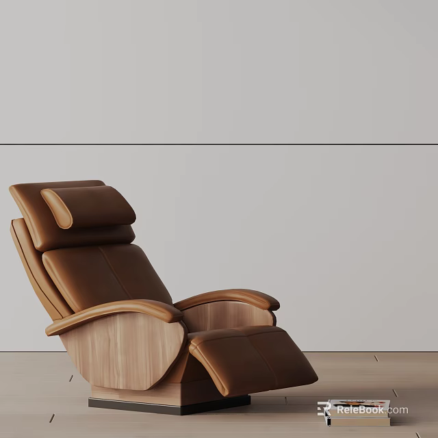 Modern Brown Leather Massage Chair With Wooden Base And Ergonomic Design For Ultimate Relaxation 3d model 