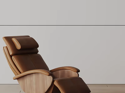Modern Brown Leather Massage Chair With Wooden Base And Ergonomic Design For Ultimate Relaxation 3d model