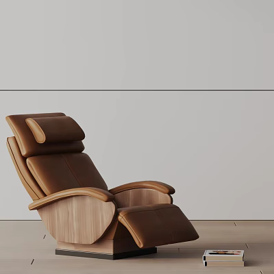 Modern Brown Leather Massage Chair With Wooden Base And Ergonomic Design For Ultimate Relaxation 3d model