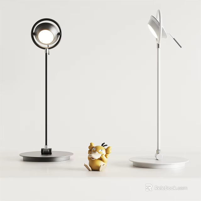Modern Black and White Floor Lamps with Adjustable Heads and Stable Bases 3d model 