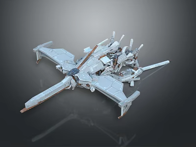 Futuristic Sci-Fi Mechanical Spacecraft With Multiple Wings And Structural Components 3d model