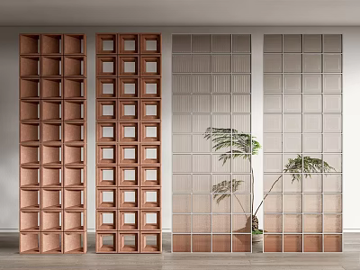 Modern Room Dividers With Wooden Grid And Frosted Glass Panel Designs For Interior Space 3d model