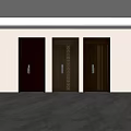 Modern Brown Security Doors With Three Different Panel Designs And Metal Handles 3d model
