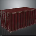 Red Metal Shipping Container with Textured Surface and Metal Hinges Frame