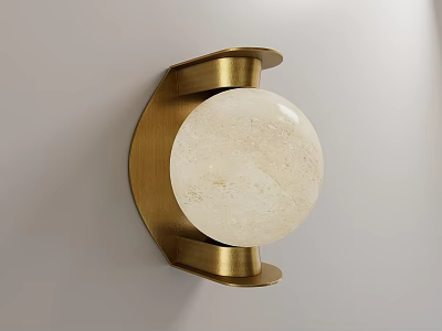 Elegant Wall Sconce With Golden Metal Frame And White Marble Sphere 3d model