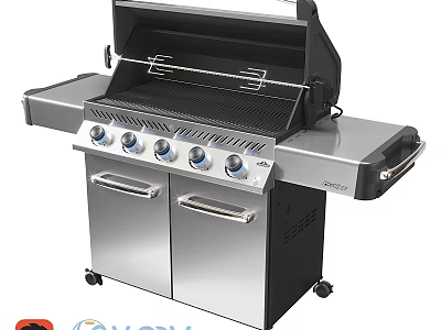 Stainless Steel Outdoor Grill With Multiple Knobs Cabinet Doors And Wheels 3d model