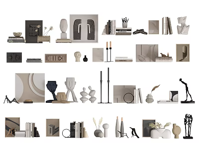 Modern Decorative Ornament Set With Sculptures Vases Books Frames And Candle Holders 3d model
