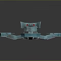 Blue 3D Mechanical Model With Multiple Extended Arms Cannon Like Components And Supportive Structures