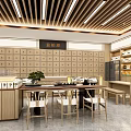 Modern Shopping Mall Store With Wooden Shelves Displayed Products Bright Lighting And Neat Layout