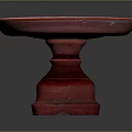 Red Round Pedestal Furniture With Glossy Surface And Elegant Tiered Base