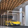 KASHMOOLA Yellow Sports Car Display In Modern Interior With Wooden Structure