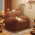 Cozy Brown Unique-shaped Sofa With Plush Material And Stuffed Toys In Warm Room