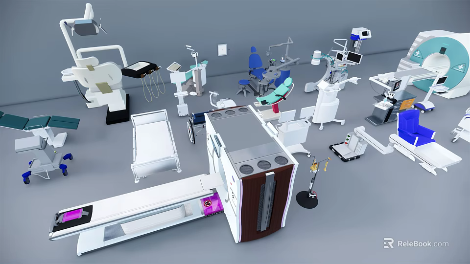 Comprehensive Range Of Medical Equipment Including Surgical Instruments Diagnostic Tools And Hospital Beds 3d model 