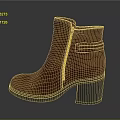 Brown Leather Ankle Boots With Side Zipper Block Heel And Distressed Sole 3d model