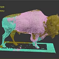 Realistic Bison Model Display On Green Base With Black Platform And White Particles